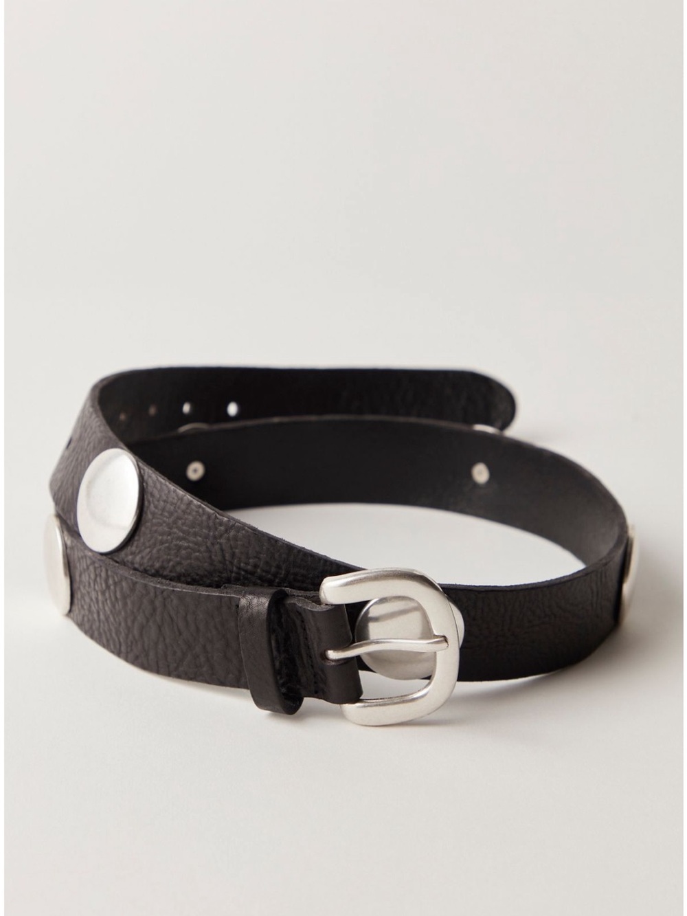 Free People Rhea Leather Belt M-L Black NWT Studded Stud Metal Buckle Boho